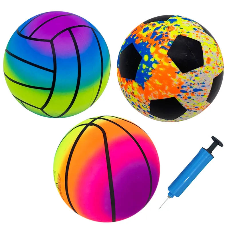 Balls 2pcs Sports Ball Set 1 Inflatable Basketball Football Volleyball with One Inflator for Kids Children Gifts 230904