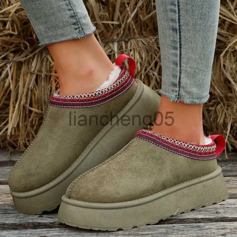 Hausschuhe Frauen Fell Hausschuhe Stiefeletten Wohnungen Plattform Kurze Plüsch Warme Flip Flops Baumwolle Schuhe 2023 Neue Winter Designer Marke schnee Botas X0905