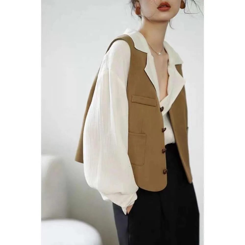 Giacca da gilet retrò piegata da donna, stile francese, britannico, con scollo a V corto