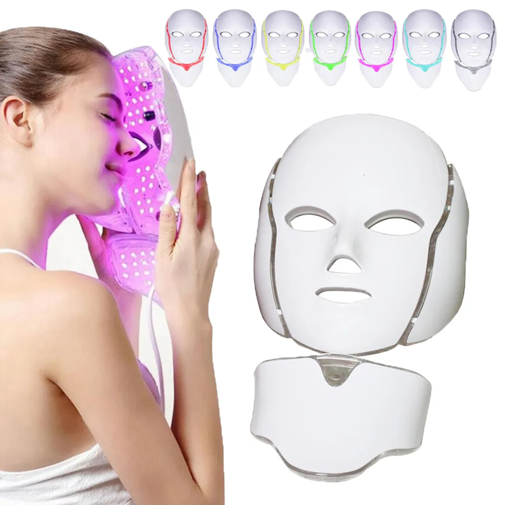 Dispositivi per la cura del viso 7 colori LED Maschera Pon Terapia Anti-acne Rimozione delle rughe Ringiovanimento della pelle Sbiancamento Maschera termale Macchina Strumenti per la cura della pelle 230904