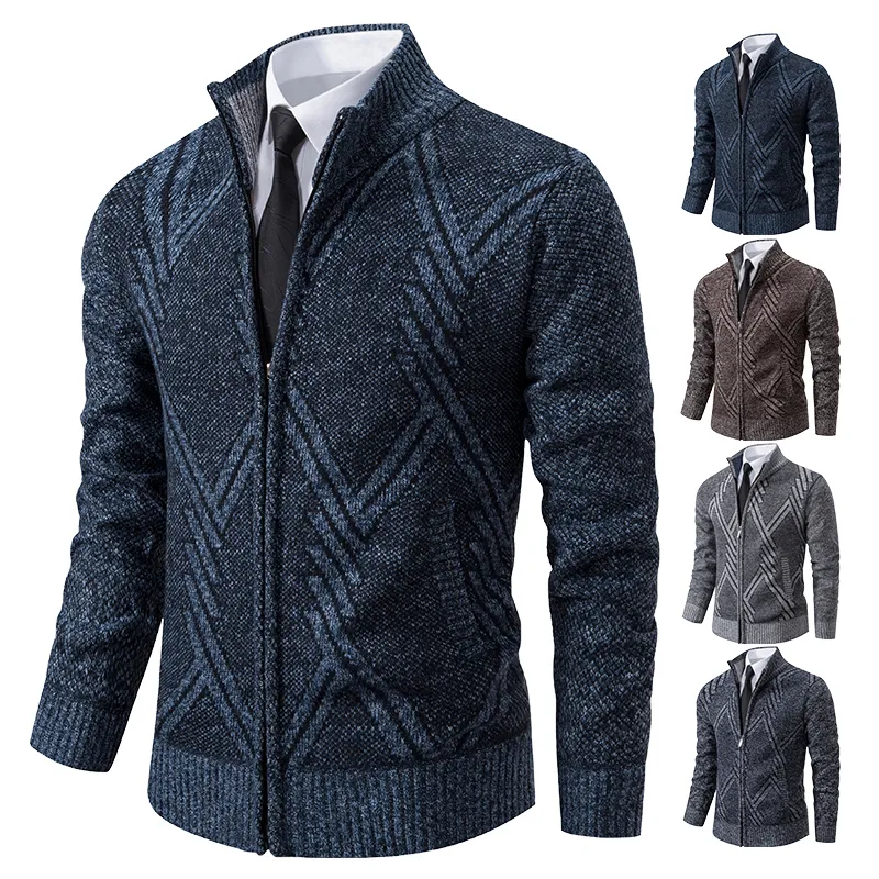 Men's Sweaters Winter Autumn Zip Knit Cardigan Sweater Turtleneck Navy Knitted Fleece Coat Hombre Warm Thickened Jacket 230904