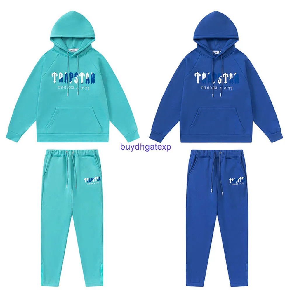 Ry7m Men and Women Hoodie Sweatshirt Trapstar White Blue Towel Embroidery Plush Closure Zipper Pants Casual Set