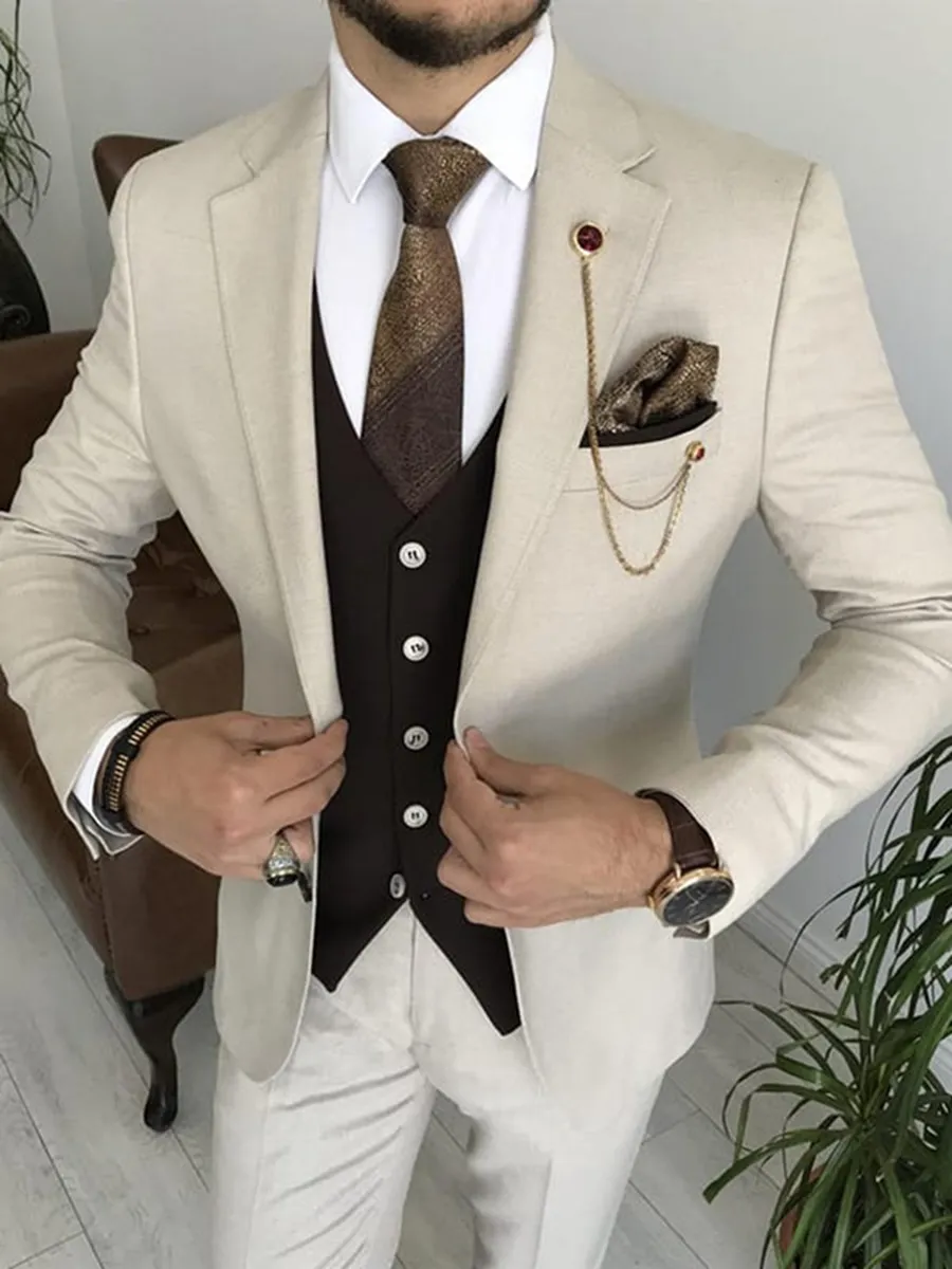 تخصيص Tuxedo زر واحد وسيم Notch Lapel Groom Tuxedos Men Suits Wedding/Prom/Dinner Man Blazer Jacket W126113