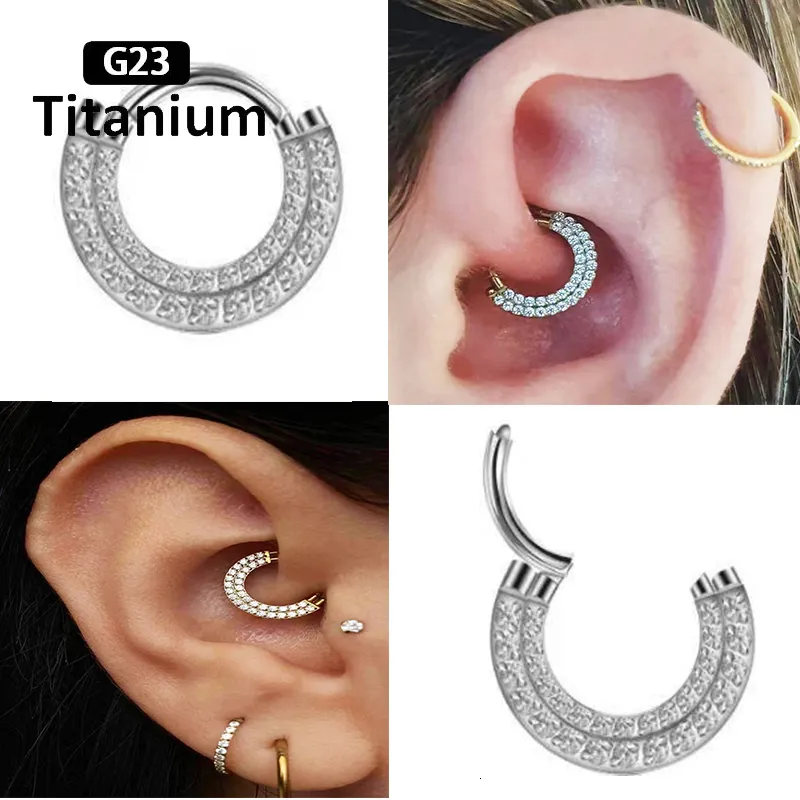 Anillos de botón de campana del ombligo G23 Perforación de aro Circón de doble capa Segmento con bisagras Anillo de nariz Clicker Anillos de tabique Daith Helix Cartílago Joyería del cuerpo 230905