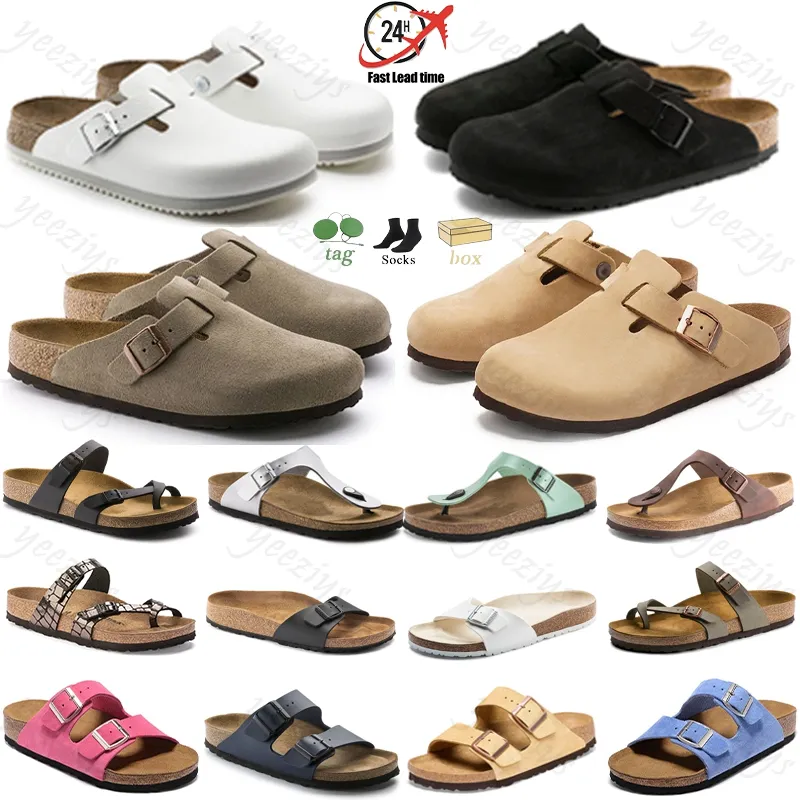 With box boston clogs Designer fur Slippers Sandals Birks Cork Flat Fashion Leather Slide Favourite Beach Shoes Women Men fur Clog Arizona Mayari