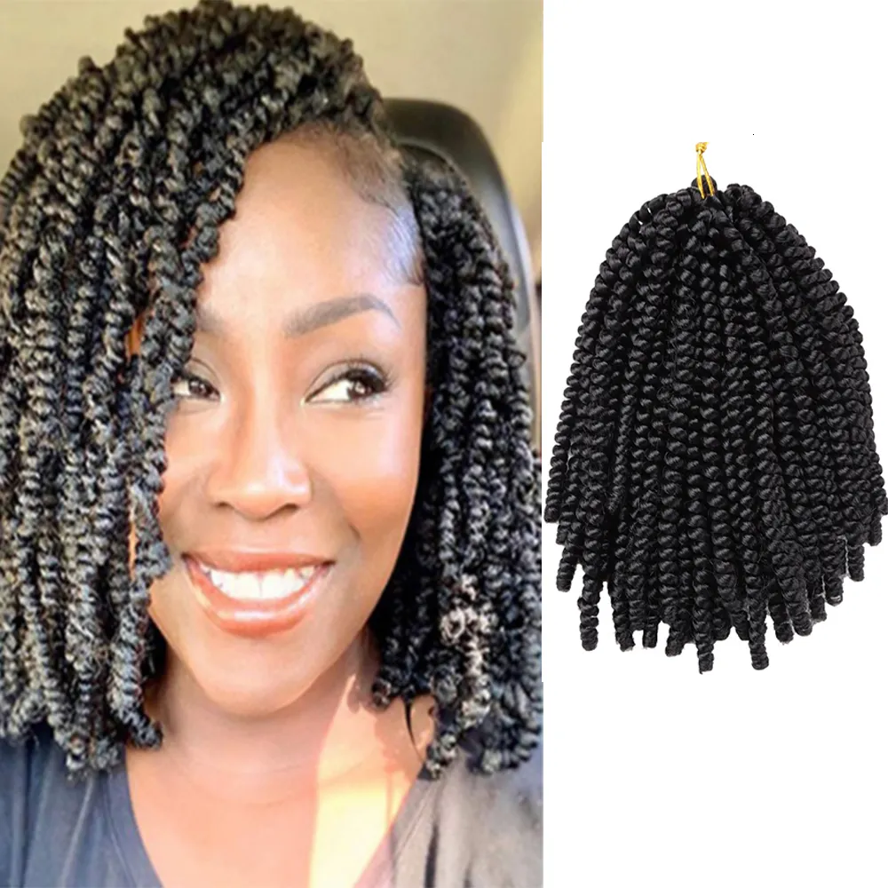 Human Hair Bulks Synthetic 8inch Spring Twist Hair Crochet Braids Ombre Curly Passion Twist Braiding Hair Extensions Dreadlocks for Black Women 230904