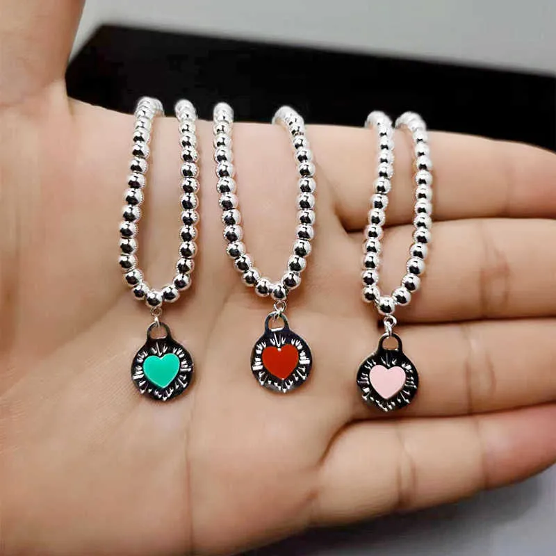Fashion Designer Tiff Necklace Top t Family Enamel Buddha Bead Bracelet Womens Peach Heart Pendant Pink Blue Color Love Network Red Same Style
