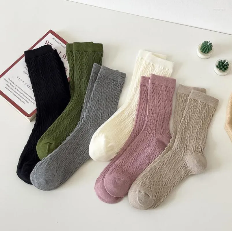 Women Socks 10 Pairs Middle Tube Sweet Twist Solid Colors Spring Summer Cotton High Quality Casual Long Sock Sox For Girls