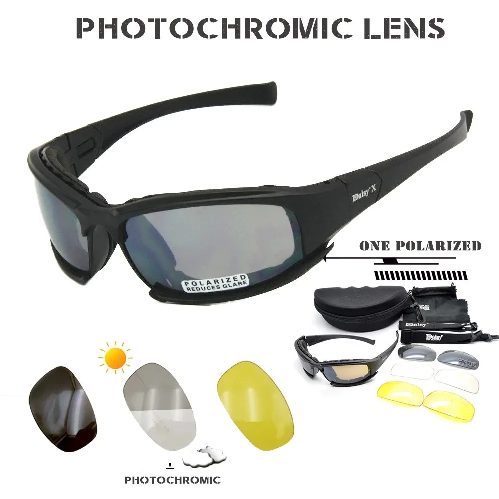 전술 선글라스 X7 데이지 전술 편광 군대 고글 군대 선글라스 4 렌즈 오리지널 박스 남자 촬영 하이킹 안경 가파스 230905