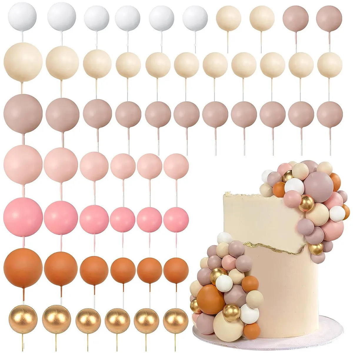 Autres fournitures de fête d'événement C56 PCS Boho Styles Ball Cake Picks Coloré en forme de perles de perles Insert pour mariage d'anniversaire 230905
