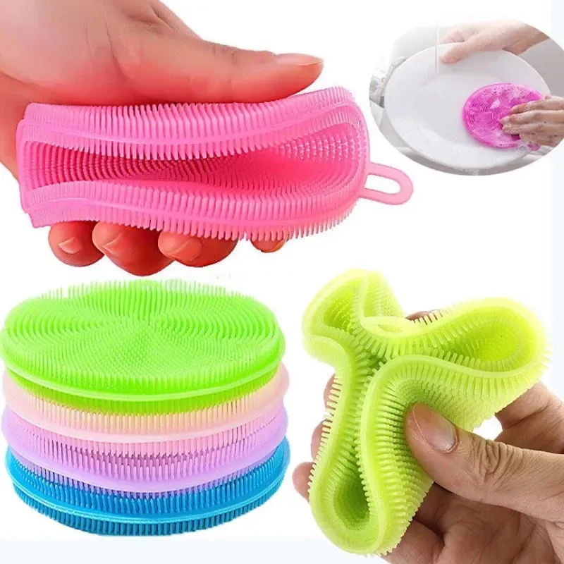 Acheter Éponge en silicone, éponge à vaisselle de cuisine, brosse de lavage  antibactérienne polyvalente, épurateur