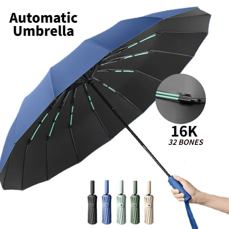 Umbrellas 16K Double Bones Large Automatic Umbrella Men Womens Windproof Compact Folding Business Luxury Sun Rain Travel Paraguas 230905