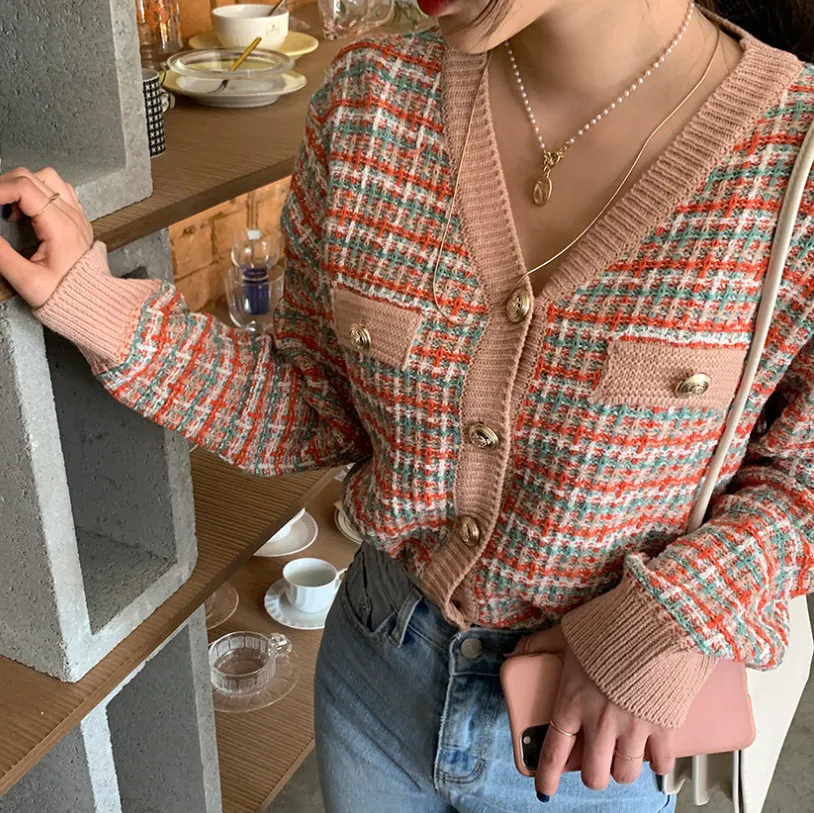 Women Sweters Vintage Knigan Sweter Kobiety Kobiety swetra wiosenna jesień Kawaii Tweed Korean Retro Knitwear Tops 230904