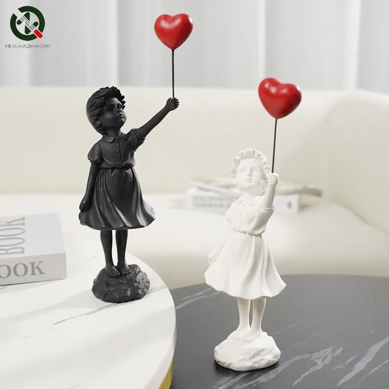 Decorative Objects Figurines Flying Balloon Girl Figurine Banksy Home Decor Modern Art Sculpture Resin Figure Craft Ornament Collectible Statue 230905