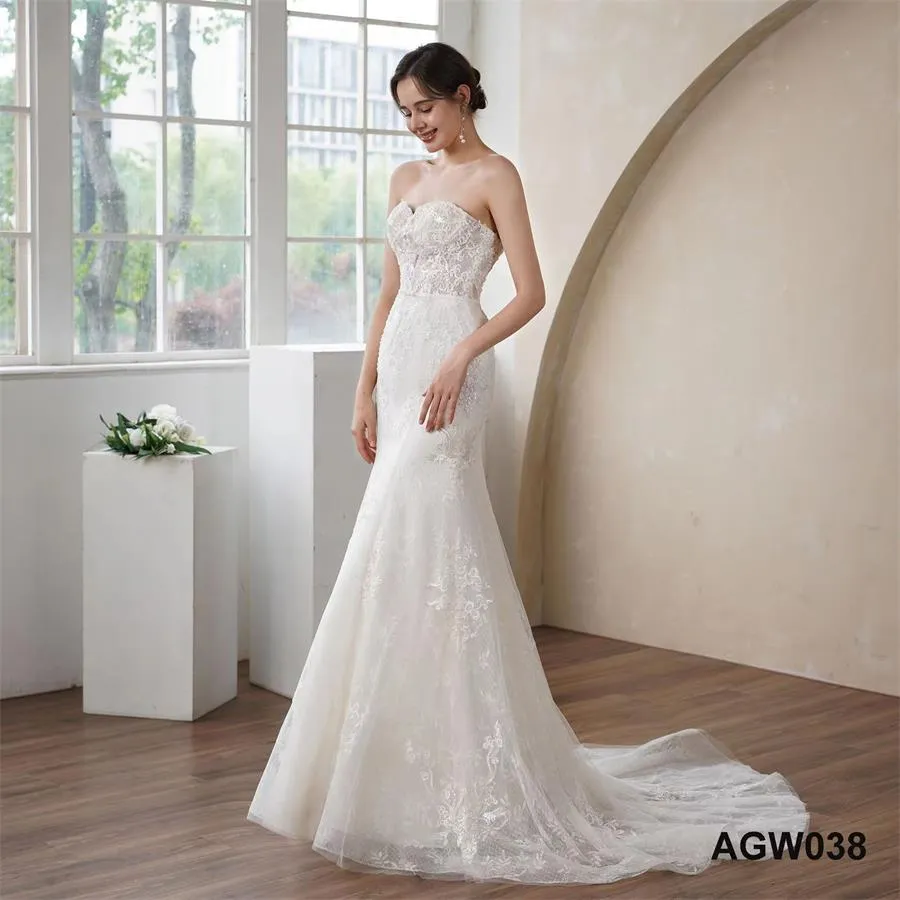Sjöjungfrun bröllopsklänning ljus lyx prinsessa en kjol smal bröllop bh hjärtform AGW038