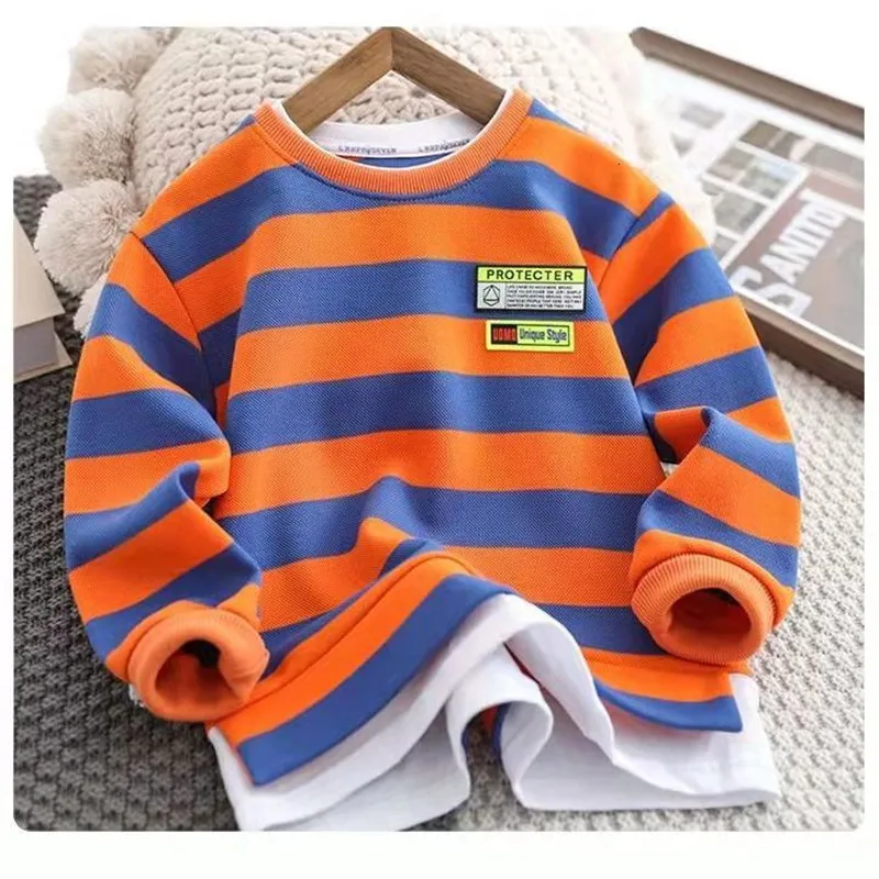 Hoodies tröjor mode stripe tryck tröja småbarn pojkar flickor tröja casual baby pojke lång ärm huvtröja barn kläder 230904