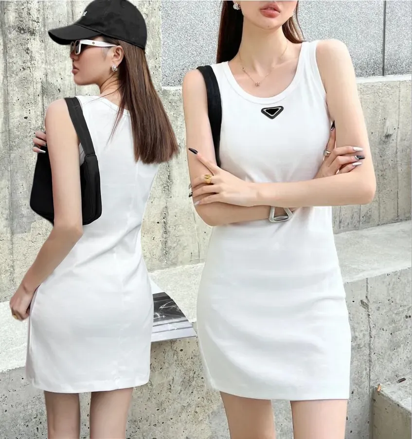 Tanks Pra Women's Casual Dress Fashion Designer Brand Women's Top Knitted Cotton Sleeveless Solid Color Sexy Dress Elastic Tight Mini D