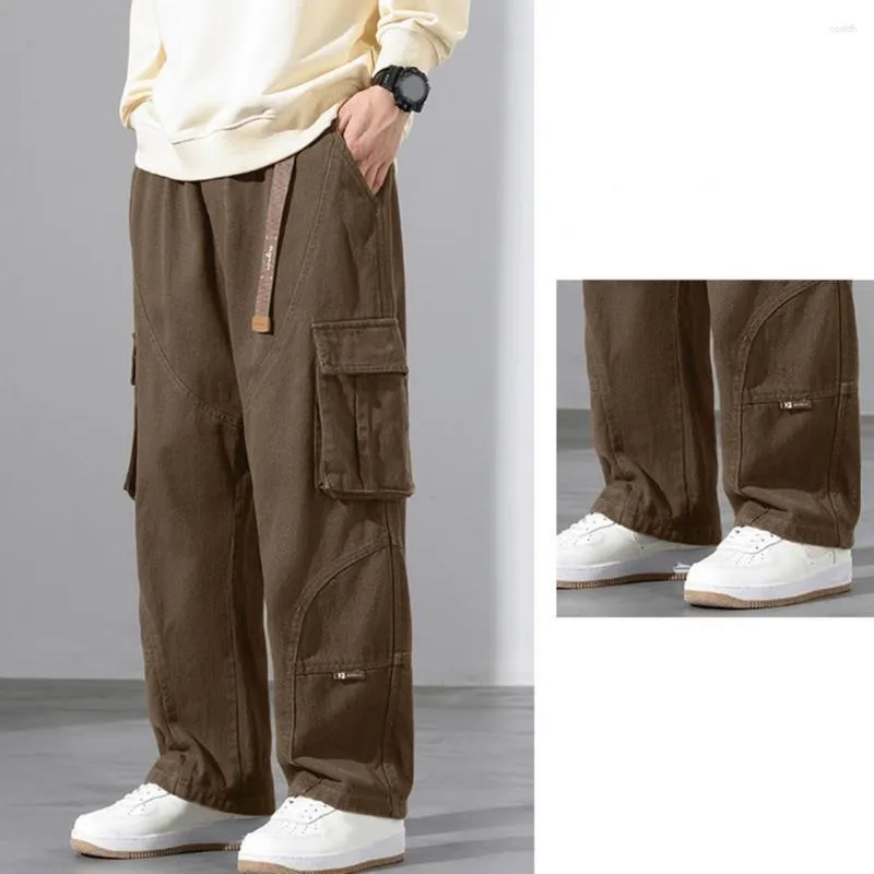 Pantalones para hombres Pantalones de calle para hombres Pantalones de pierna ancha Multibolsillos transpirables para una apariencia elegante y cómoda Cintura media informal