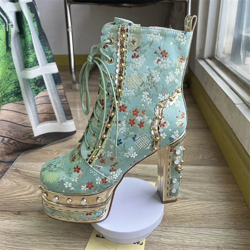 Floral heeled boots hotsell