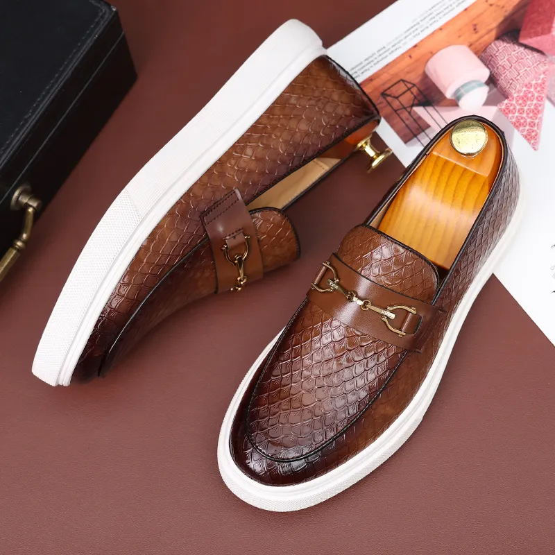 Mens Brown PU Leather Dress Shoes, Wedge Heel 3.5 cm - Slip-On Open Toe  Pumps, Casual Sneakers Style, Size 38, Solid Color with Beading Detail, ...