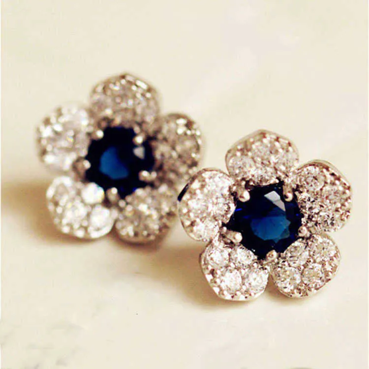 Designer oorbellen Channel Luxury Mode van het nieuwe blauwe kristal kleine frisse oorbellen vol diamanten prachtige bloemen oorbel temperament Accessoires Sieraden