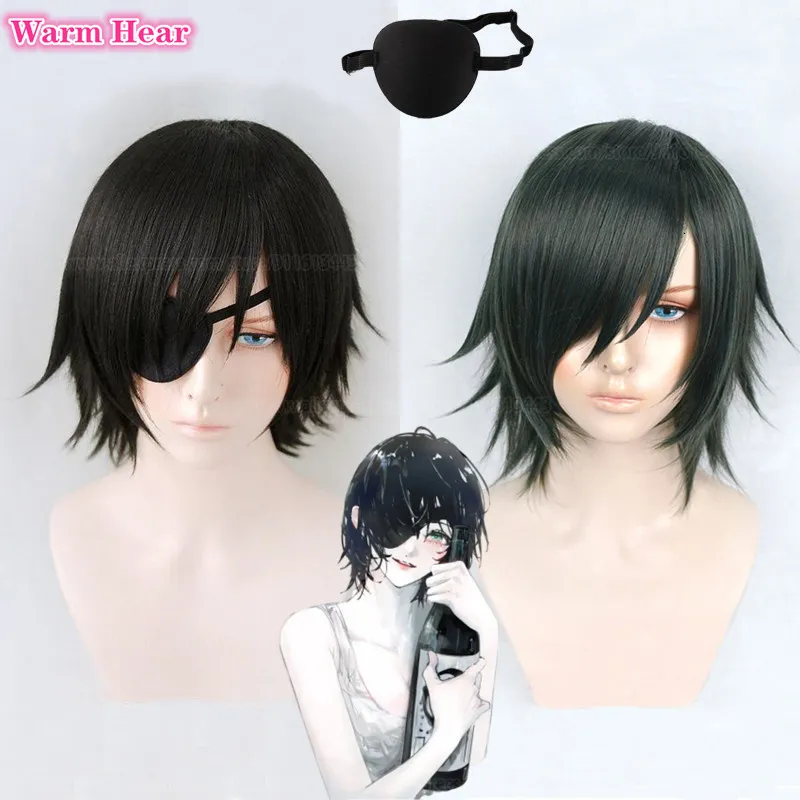 Perruques Cosplay Tronçonneuse Homme Himeno Cosplay Perruque Noir Court Cosplay Anime Perruque Avec Yeux Patch Résistant À La Chaleur Cheveux Halloween Party Perruques Perruque Cap 230904