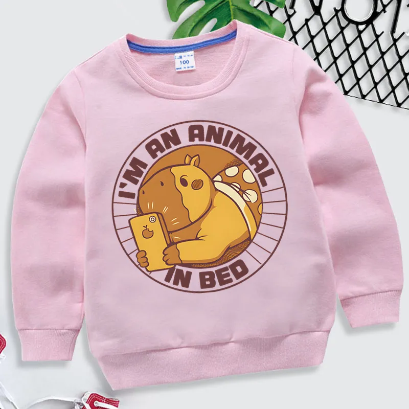 Hoodies Sweatshirts Ich bin ein Tier im Bett Druck Baby Boy Kleidung Lustige Capybara Mädchen Sweatshirt Harajuku Stil Kinder Pullover Cartoon Hoodie 230904