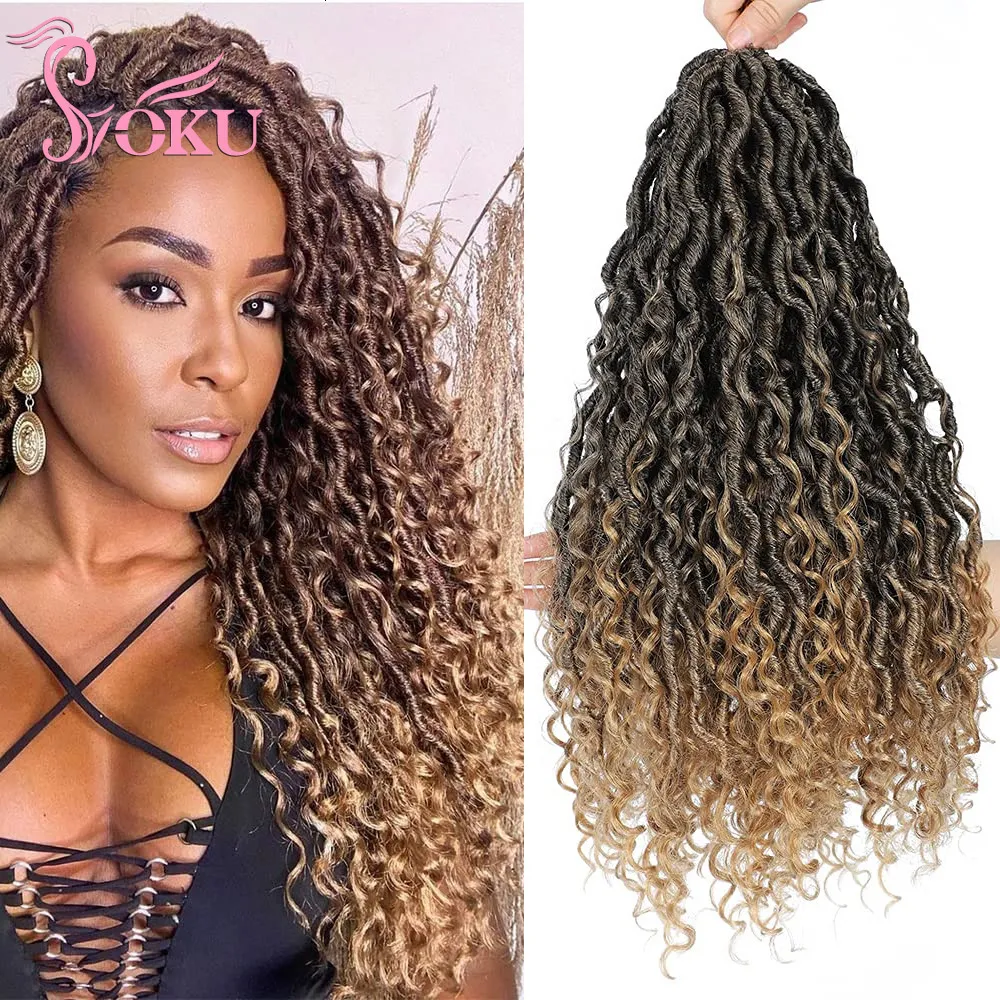 Cheveux humains en vrac Déesse Faux Locs Crochet Cheveux Bouclés River Locs 26 pouces de longue tresse pré-bouclée Tresses synthétiques Dreadlocks Extensions de cheveux SOKU 230904