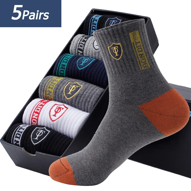 Sports Socks 5 Pairs Apring And Fall Mens Sports Socks Summer Leisure Sweat Absorbent Comfortable Thin Breathable Basketball Meias EU 38-43 230904