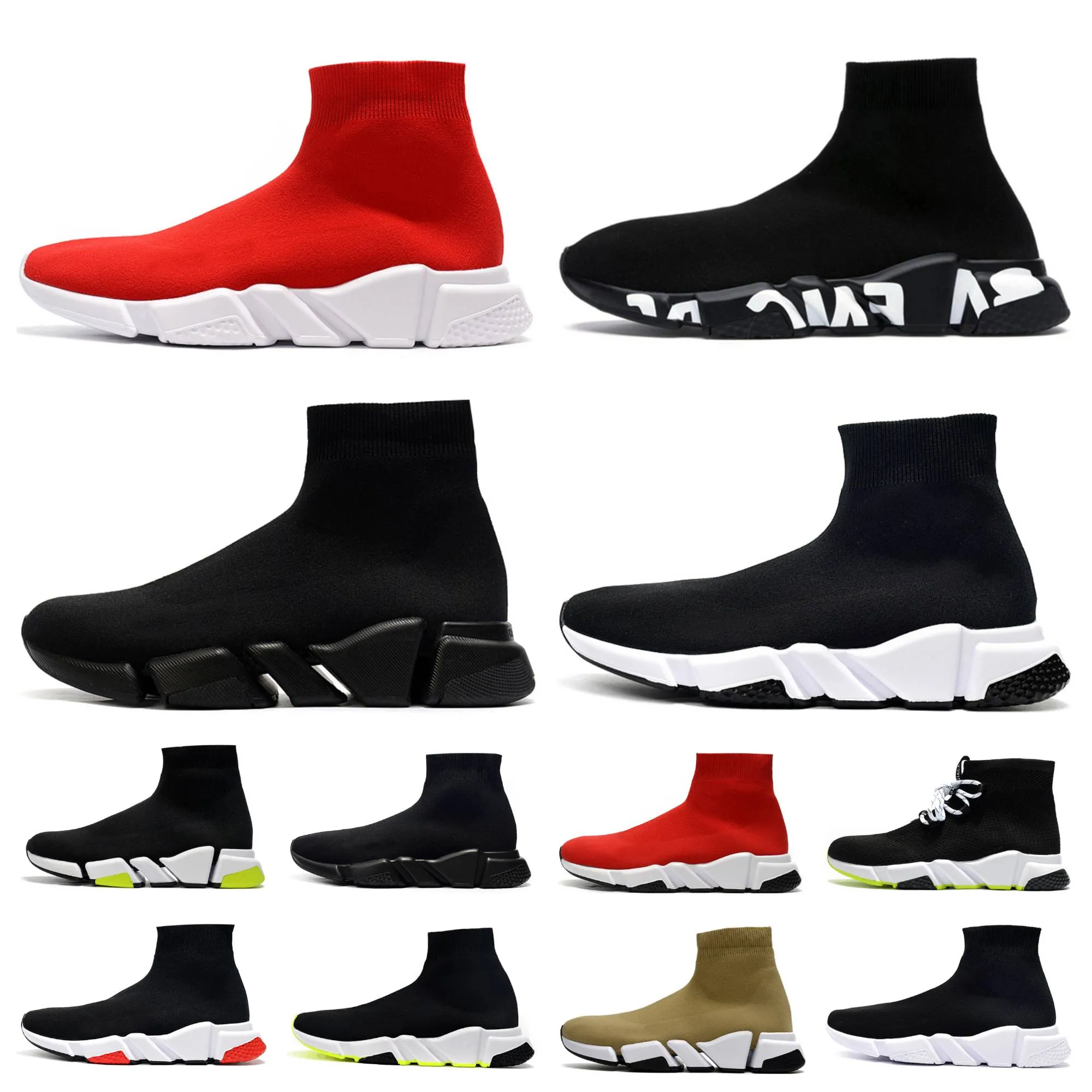 Luxury Designer Speed Trainer Chaussures décontractées Vitesses 2.0 hommes Femmes Tripler S Paris chaussettes Bottes Tous Blanc Blanc Blue Light Light Sliver Brown Graffiti Graffiti Vintage Platform Sneakers