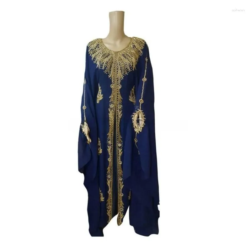 Ethnische Kleidung Marineblau Dubai Marokko Strand Abaya Kaftan Farasha Islamisches Maxi Takshita Var Kleid Latex