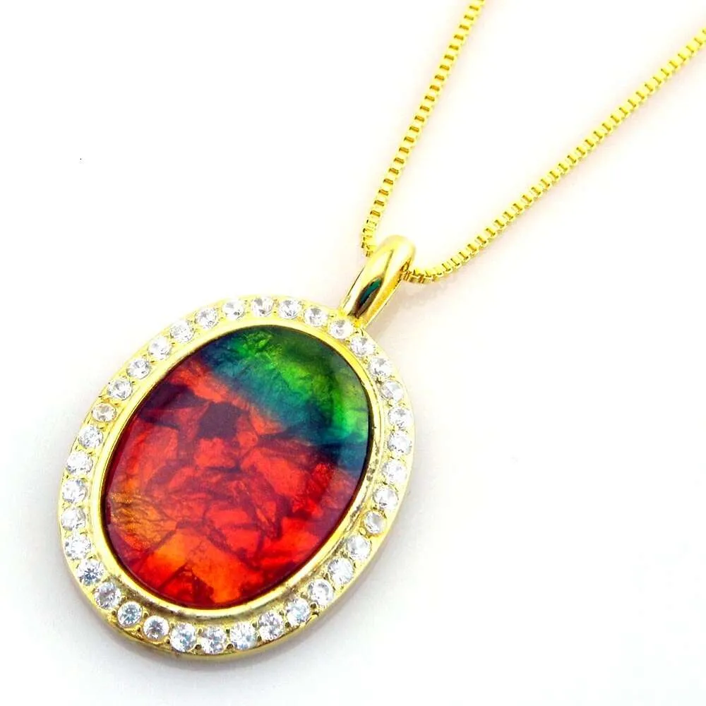 Pendentif en argent Ammolite de feu, collier en pierre de grande taille avec chaîne, bijoux pour femmes