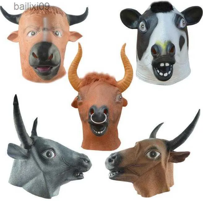 Party Masks Halloween Cute New Balck White Cow Mask Funny Animal Masksx Cartoon Party Dress Up Costume Zoo Jungle Masks Cosplay Decoration T230905