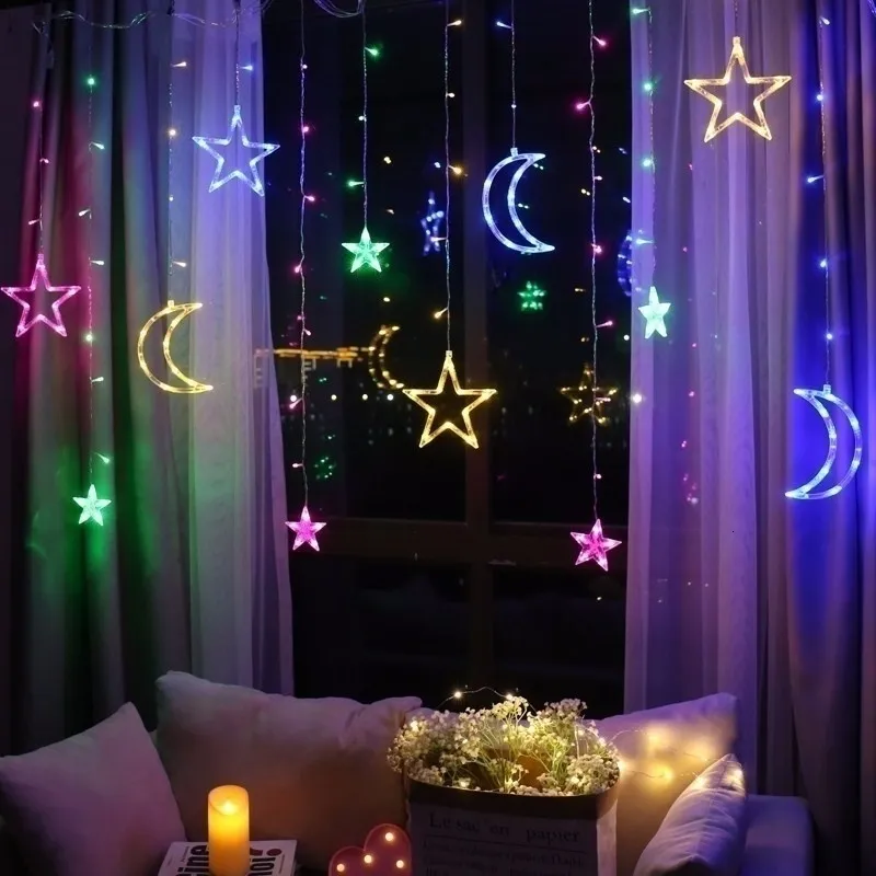 Autres fournitures de fête d'événement Romantique Moon Star LED Rideau String Lighting Strip Holiday Wedding Garland Décoration 25M Lumières 230905