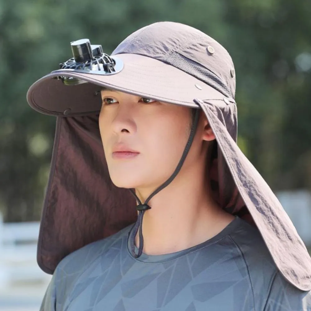 Breathable Wide Brim Fishing Rain Hat With Fan Face Hood For Men