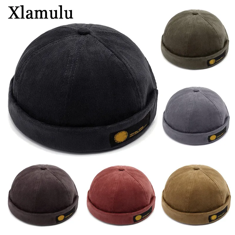 BeanieSkull Caps Retro Corduroy Originele Docker Sailor Biker Cap Merk Randloze Skullcap Mannen En Trend Hiphop Hoed Herfst Warm Houden 230904