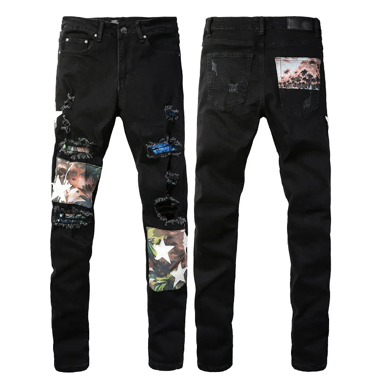 Hip Hop Jeans Hosen Herren Patch Männer Skinny Hellblau Denim Hose Herren Freizeithose Große Größe 28-40 US Größe 898