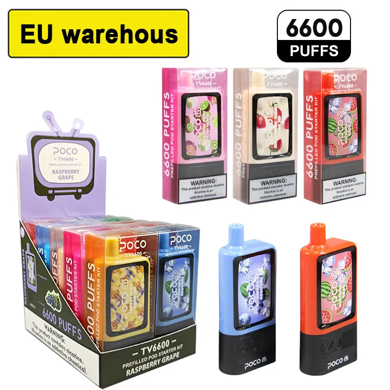 EU Warehouse E Cigarett Disponible Vape Kit POCO TV 16ML Prefilled Pod 6600 Puffs 650mAh Mesh Coil Type-C RECHAREBLEABLE REPLACT POD