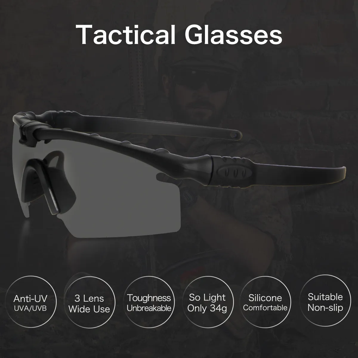 Daisy C6 Lunettes de soleil militaires polarisées avec insert RX pour jeux de guerre Noir polarisé