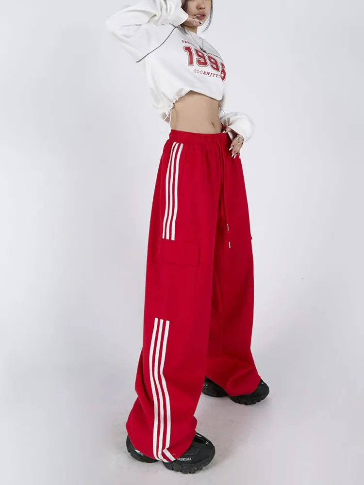 Pantalons Femmes Capris JMPRS rayé femmes cargo style américain taille haute mode y2k streetwear lâche jambe large femme hip hop pantalons de survêtement 230905