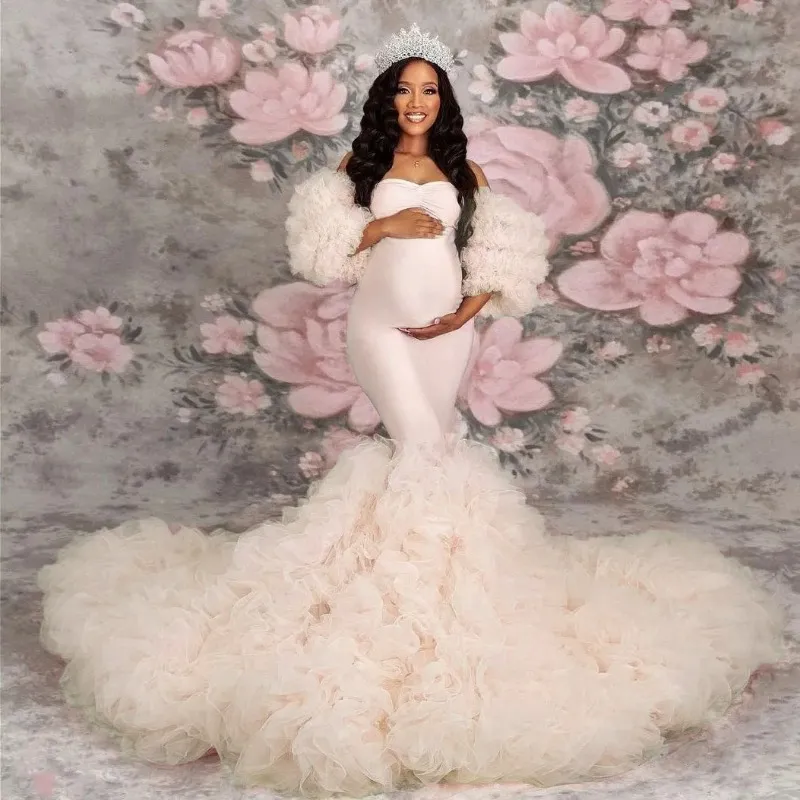 Extra Puffy Mermaid Maternity Dress with Tiered Ruffles and Detachable Sleeves Floor-Length Gown for Pregnant Women from Dhgate Maternity Dresses - price 135.24 Extra Puffy Mermaid Maternity Dress with Tiered Ruffles and Detachable Sleeves Floor-Length Gown for Pregnant Women from Dhgate Maternity Dresses - price 135.24
