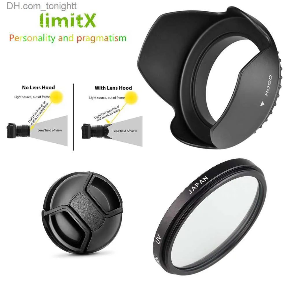 Filters 3 i 1 Ställ UV -filterlinshuvkåpan för Nikon Coolpix P900 P900S P950 Digitalkamera Q230905