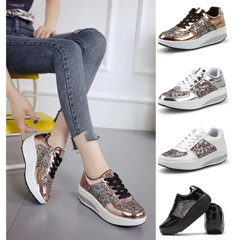 ドレスシューズスニーカープラットフォームSepatu Vulkanis Kasual Wanita Keranjang Latihan Bling Chunky Jalan 230905