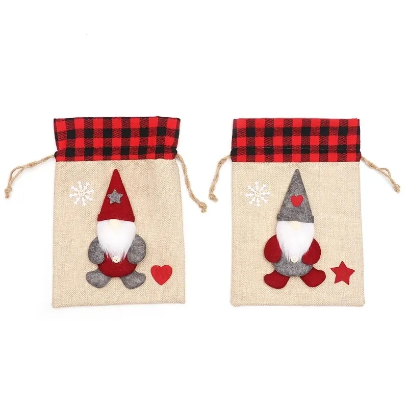 Decorações de Natal Gnome Gift Bag Red Plaid Burlap Plush Beard Wrapping Supplies 230905