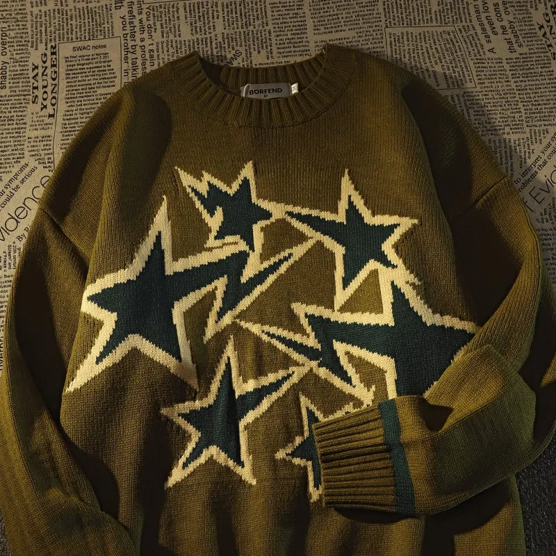 Pulls pour hommes American Retro High Street Star Pull Hommes Femmes Hiver Lâche Version coréenne de la veste tricotée paresseuse Wind Tops 230904