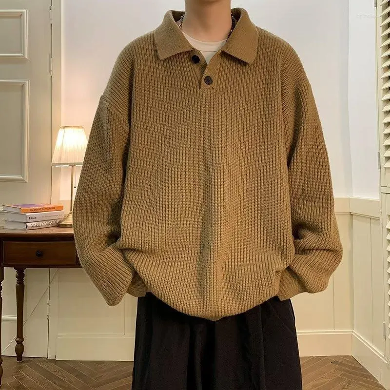 Herensweaters Japanse luie stijl polokraag trui herfst eenvoudig en comfortabel Amerikaans retro effen kleur van hoge kwaliteit