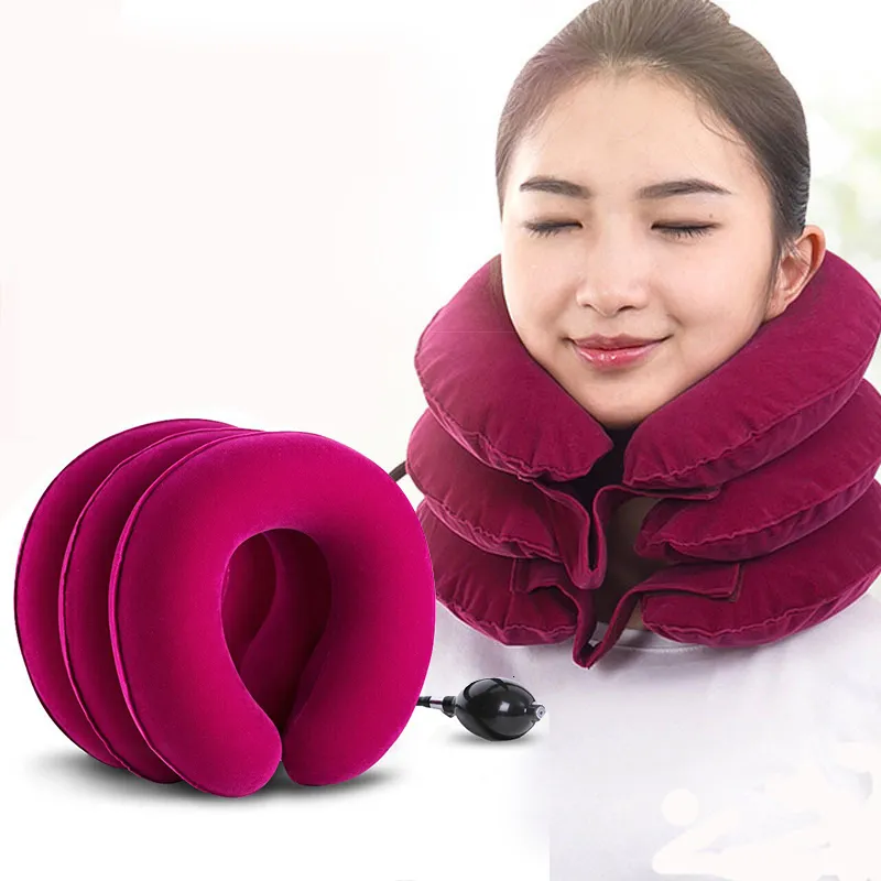 Oreillers de massage pour le cou, instrument de traction cervicale à tube unique, protection gonflable de la colonne vertébrale, velours complet, maison portable et confortable 230904