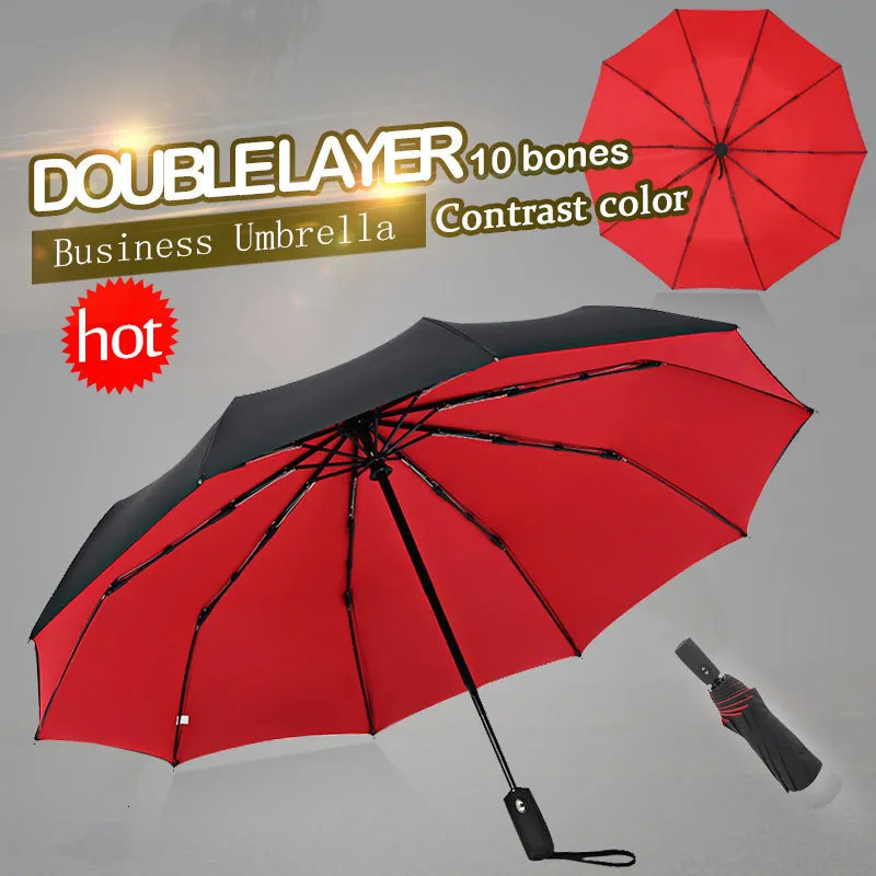 Umbrellas Windproof Double Automatic Folding Umbrella Female Male Ten Bone Car Luxury Large Business Men Rain Women Gift Parasol 230905