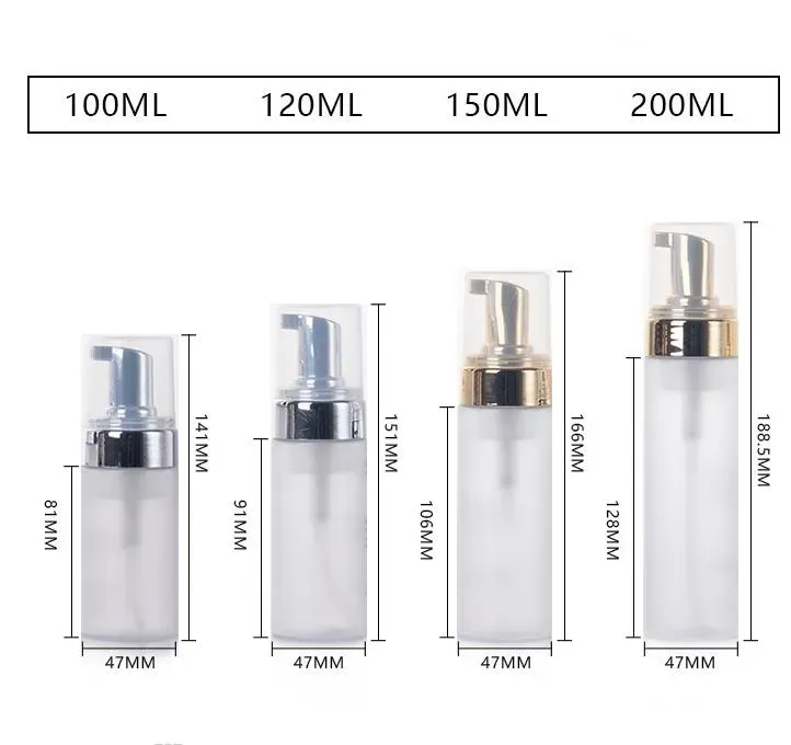 Frosted Mousse foam bottle Soap Dispenser Foaming bottles 100ml-200ml golden&silver plated pump head facial cleanser cosmetic packages SN3931