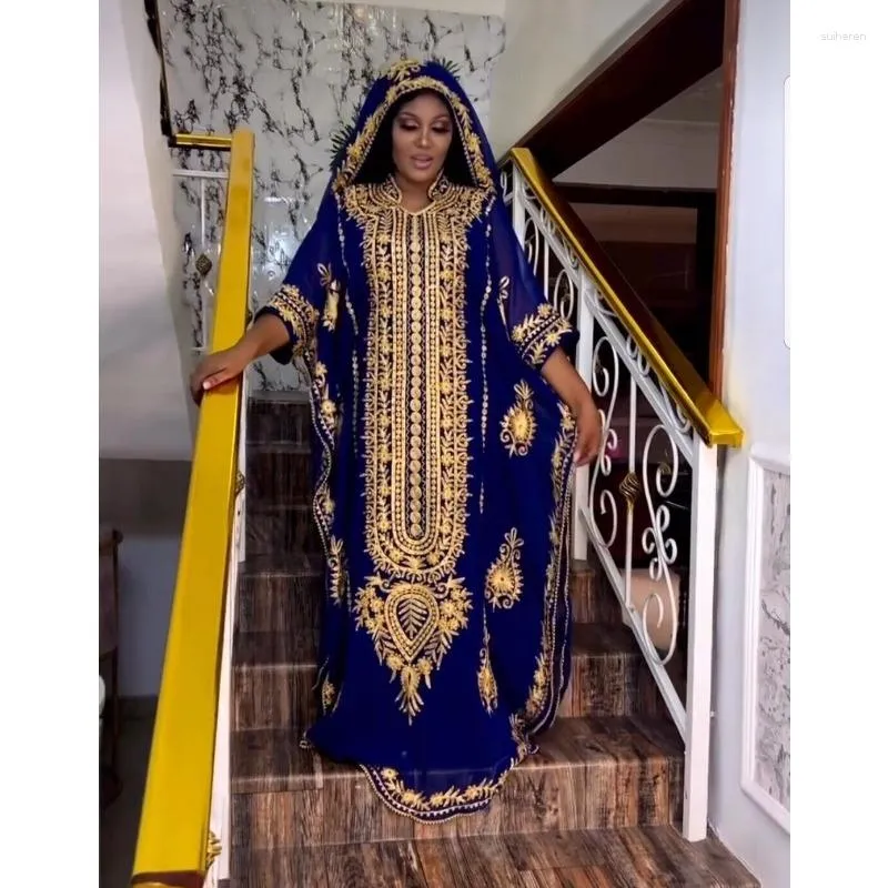 Ethnic Clothing Navy-Blue Dubai Kaftans Farasha Stones Work Abaya Fancy Long Dress European And American Fashion Trend